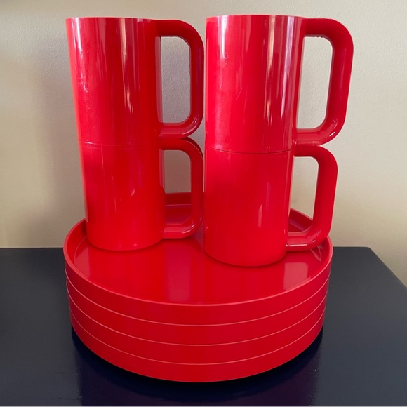Heller Kitchen Vintage Heller Red Melmac Dinner Plate Mug Set
